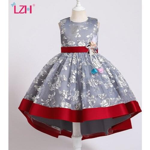 LZH 2021 Printed Flower Girl Dresses Children Clothes Birthday Graduation Evening Party Costume For Girl Kids Dress Prom Dress
