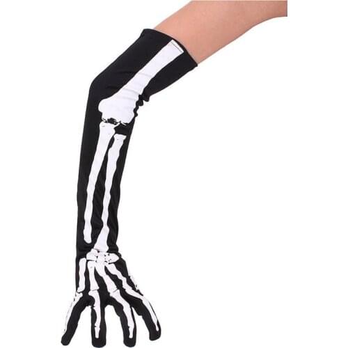 Halloween Skull Gloves Hollowen Cosplay Prop Clothing Hand Bones Long White Bone Hand Sleeves