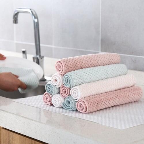 Coral Fleece Towel Super Absorbent Clean Cloth Sink Wipe Non-stick Oil Cleaning Cloth Double Dish Home Kitchen Hand Towel