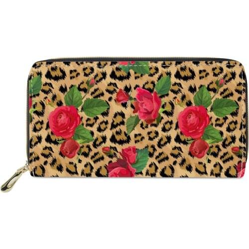 Wallet Women Leopard Printing Elegant Card Holder Travel Long Purse Girls PU Leather Ladies Wallets Floral Design Coin Money Bag