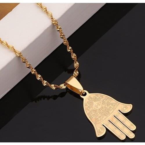 Fatima Hamsa Hand Pendant Necklace Hand Palm Egyptian Eye of Luck Jewelry