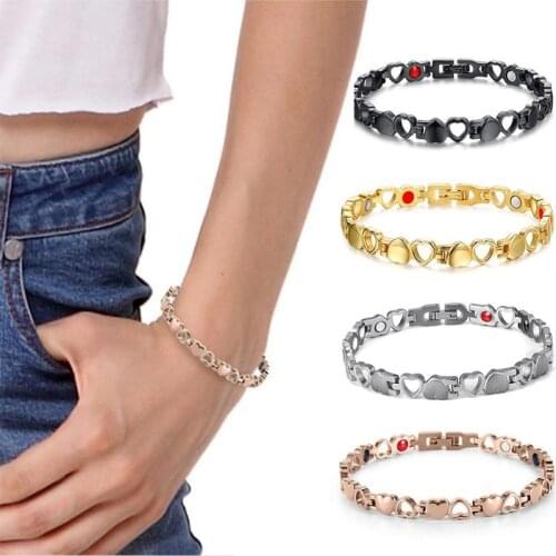 Heart Shaped Titanium Steel Magnetic Bracelet Magnet Heart Hollow Elegant Lady Bracelet Fashion Bracelet Jewelry Gift