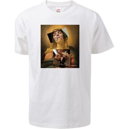 2019 Summer Virgin Mary Pulp Fiction Funny Vintage Men T-Shirts Cotton Men T Shirts Camiseta Masculino Fashion Men Short Sleeve