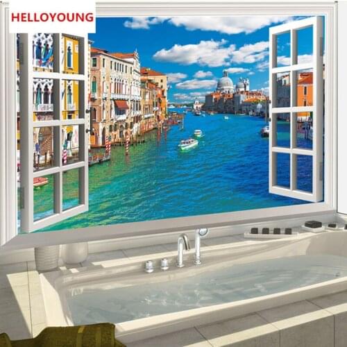 QT-0098 DIY False Window Landscape Urban River Art Sticker Bedroom Home Decor Vinyl Wall Sticker Waterproof Rural Wallpaper