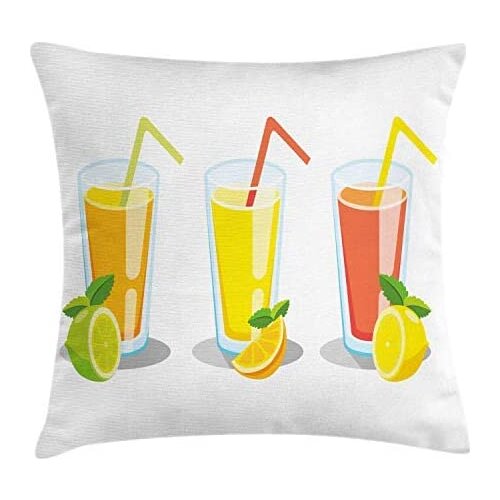 Pooizsdzzz Drinks Throw Pillow Cushion Cover, Lemon and Lime Lemonade Summer Cocktails Fresh Orange Juice in Gsses, Decorative