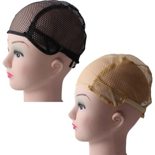 20pcs/lot One Size Nylon Wig Cap Black Beige Color For Making Weaving Wigs With Adjustable Stretch Strap On Back