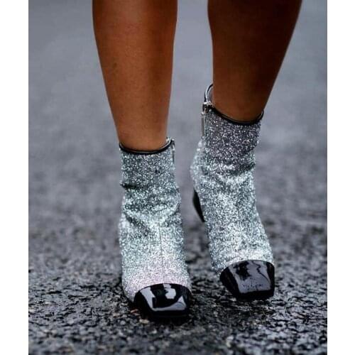 New Fashion Silver Glitter Women Patent Leather Square Toe Boots Bling Sequined Ladies Knight Boots Mixed Colors Knee High Boots