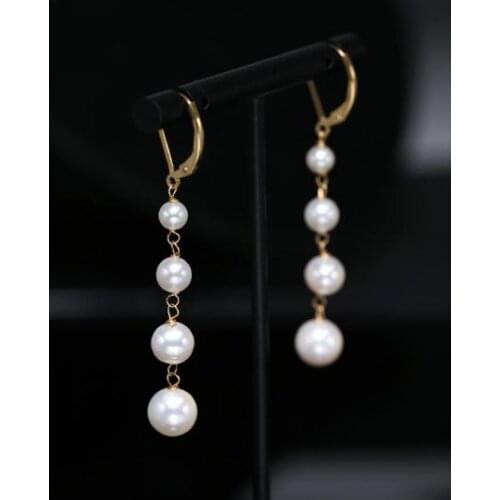 New Arrival Favorite Pearl Earrings Mixes Round Genuine Freshwater Pearl Long Dangle Earring Gold Color Handamde Fine Jewelry
