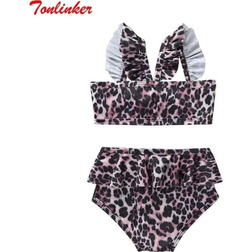 New Girl Swimwear Suits Summer Beach Swimsuit Leopard Ruffled Strap Split Swimsuit Baby Swimwear For Wimming Pool Entertainmen
