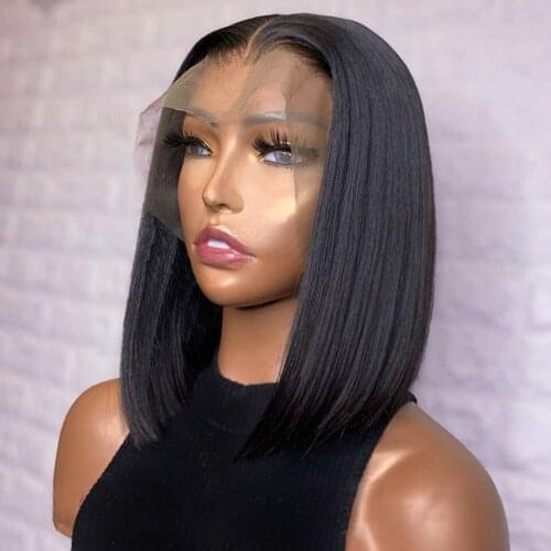 180% Bob Wig Lace Front Human Hair Wigs Brazilian Short Bob Wig Pre-Plucked Natural Color Human Hair Lace Frontal Wigs For Woman