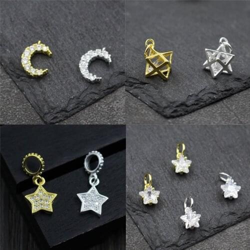 100% 925 Sterling Silver Micro Zircon Paved Charms High Quality Gold Silver Color Dangle Pendants DIY Jewelry Making Findings