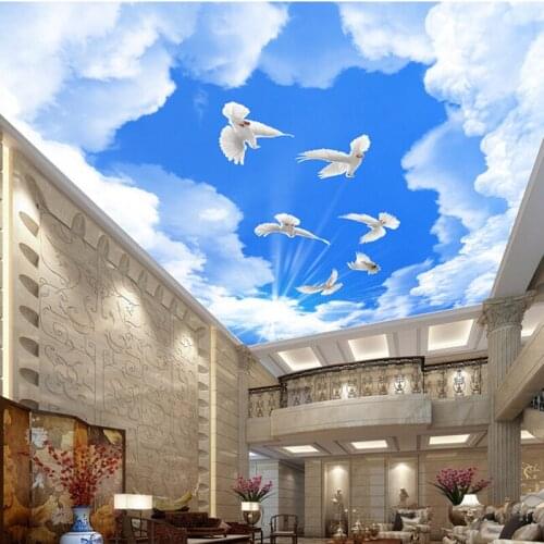 Custom ceiling Textile Wallcoverings,blue sky and white clouds murals for the living room apartment ceiling background wallpaper