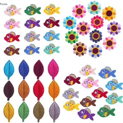 Prajna 10PCS Cartoon Sunflower Fish Leaf Patches Embroidered Patches For Clothing DIY Iron On Patches On Clothes Applique Jacket