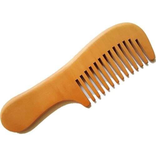 1PCS Natural Peach Wood Wide Tooth Combs Anti-static Popular Natural Health Care Hair Comb Hairbrush With Handle Massager