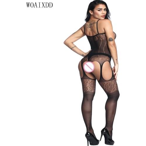 Sexy Body Stockings Sex Costumes Women Black Jacquard Mesh Bodystocking Hot Erotic Porn Sexy Lingerie Baby Dolls Bodysuit