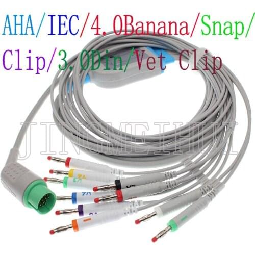 Compatible with 17P Spacelabs 90496 Ultraview Module ECG EKG 10-Lead cable,3.0 Din/4.0 Banana/clip/snap leadwire,IEC or AHA