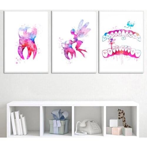 Stomatology Art Paintings color Tooth Dental Poster Dentist Wall Art Print Picture Clinic Decor Canvas Painting Tooth Fairy