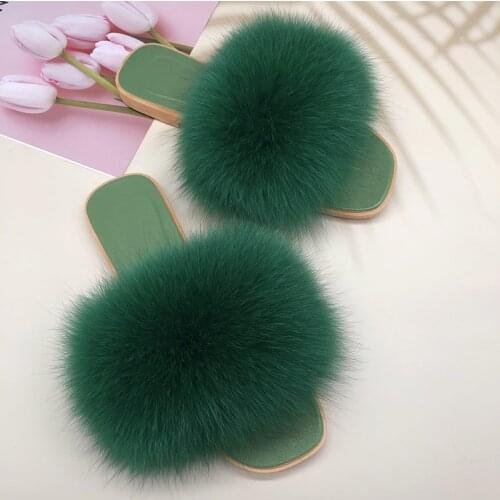 Jelly Sandals Women 2021 New Casual Flat Indoor Home Slippers Flat Ladies Luxury Fashion Female Home Fox Fur Flat Heel Slippers