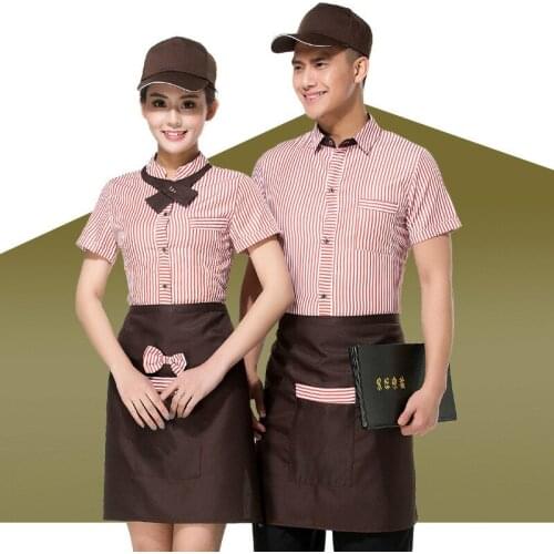 Hotel Restaurant Wiater Uniform Women Coffee Shop Waitress Uniform Short Sleeve Fast Food Work Service Wear Bar Work Clothing 90