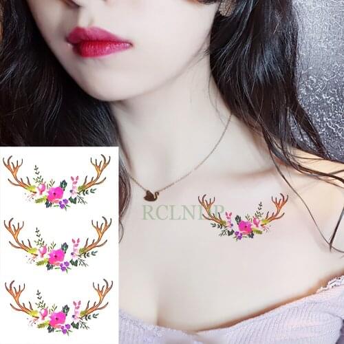 Waterproof Temporary Tattoo Stickers sheep Horns Flower fake Tatto Flash Tatoo Tatouage Hand Back Foot for Girl Women Men
