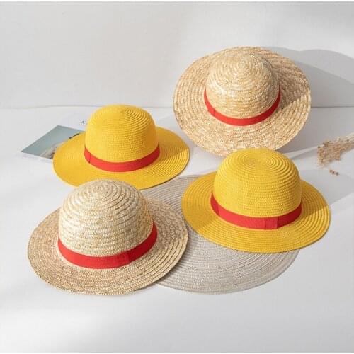 Japanese Anime Pirate Sun Hat Woven Straw Sunscreen Wide Brim Cosplay Beach Cap F3MF