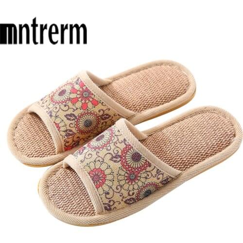 Mntrerm Breathable Indoor Linen Slippers Women Summer Slipper Anti-slip Lovers Home Floor Shoes Ladies Slip-on Fashion Slides