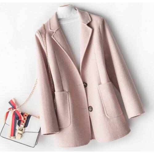 Womens Double-Faced Cashmere Coat 2021 Autumn Winter High Quality Solid Slim Short 100% Woolen Overcoat Femlae Casaco Feminino