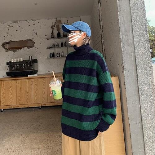 2021 Winter Men Sweater Casual Striped Jumper Warm Teen knitted Pullovers