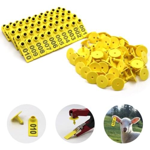 001-500 Yellow Goat Sheep Ear Tag 100 Pcs Plastic Ear Signage Card Livestock Animals Identification Equipment