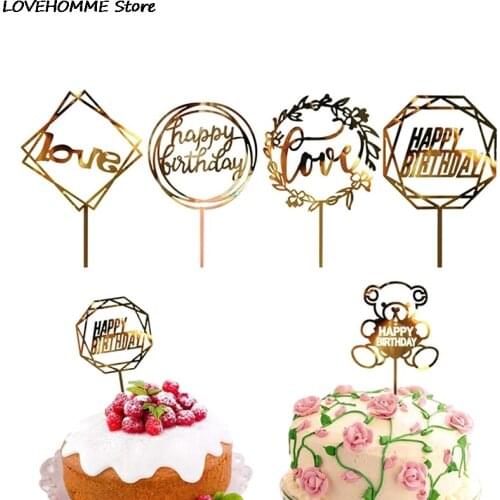 1pcs Black Gold Pink Happy Birthday Acrylic Letter Cake Topper For Birthday Party Cake Decorations Supplies