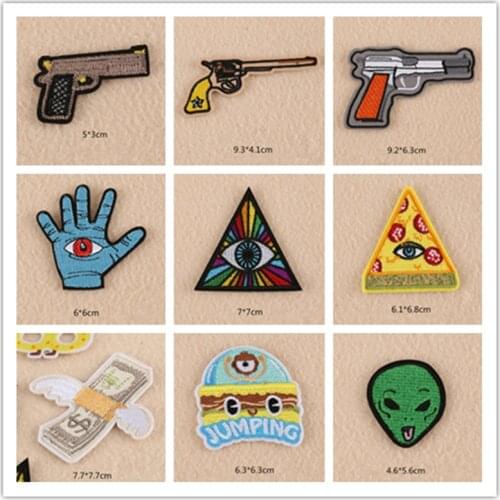 1 PCS The pyramid parches Embroidered Iron on Patches for Clothing Stripes Stickers pistol DIY Badges