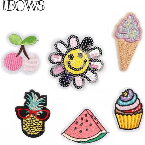 IBOWS 10pcs Iron on Patches Sunflower Sequin Watermelon Pacthes for Clothes Decoration DIY Sewing Appliques Embroidered Stickers