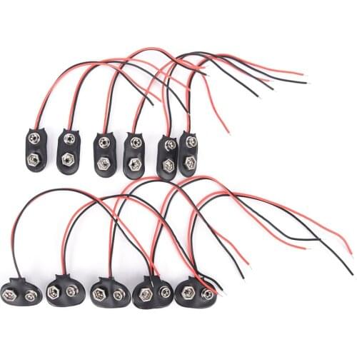 10PCS 9 V Battery Buckle 6F22 Battery Holder Type T and I Cable Connector Line length 15CM DIY Tool Part