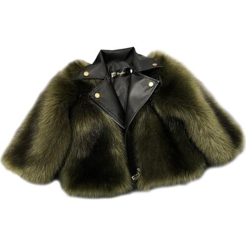 2020 New Winter parent-child wear imitated fox fur motorcycle wear fur female short section warm fashion jacket large size PC018