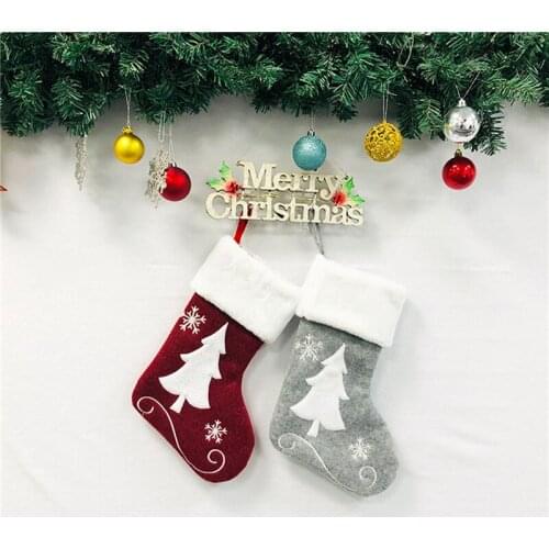 2021 Christmas Tree Hanging Christmas Sock Gift Bag Moose Embroidered Christmas Stockings Christmas Gifts Candy Bag