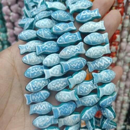 10pcs Hand Painted Technology Long Fish Ceramics Beads 10x21mm Loose Spacer Ceramic Bead For Jewelry Making DIY Accessories