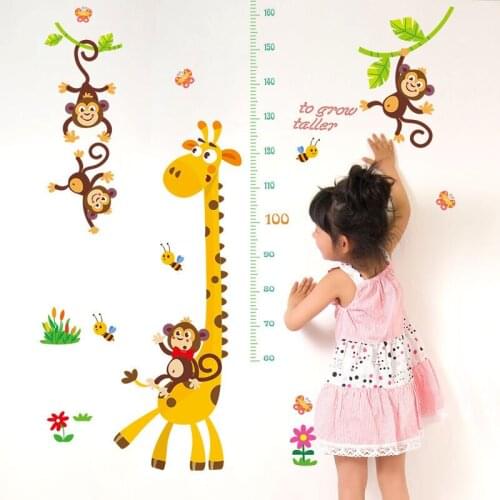 Cartoon Giraffe Monkeys Animals Wall Stickers Height Ruler Measure Childrens Room Kids Room Nursery for Party Art Mural Poster