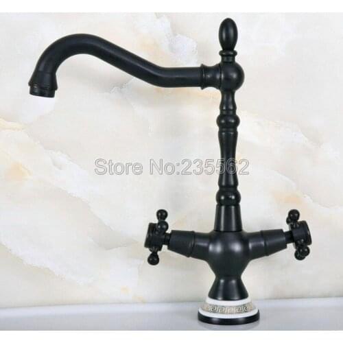 Black Oil Rubbed Bronze Cross Handles Kitchen Basin Sink Mixer Taps Swivel Spout Single Hole Deck Mount Lnf647
