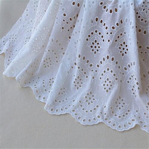 Pure Cotton Fabric Embroidered Hollow Lace Cloth Sewing Eyelet Fabrics for Patchwork DIY Wedding Dress Handmade Material 1 Yard