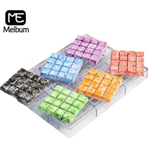 Meibum 6 Cavity Polycarbonate Chocolate Mold Geometric lines Confectionery Baking Tray 100g Candy Decorating PC Plastic Mould