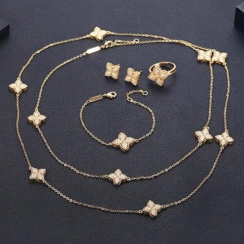 Janekelly 4pcs Bridal Zirconia Full Jewelry Sets For Women Party, Luxury Dubai Nigeria CZ Crystal Wedding Jewelry Sets