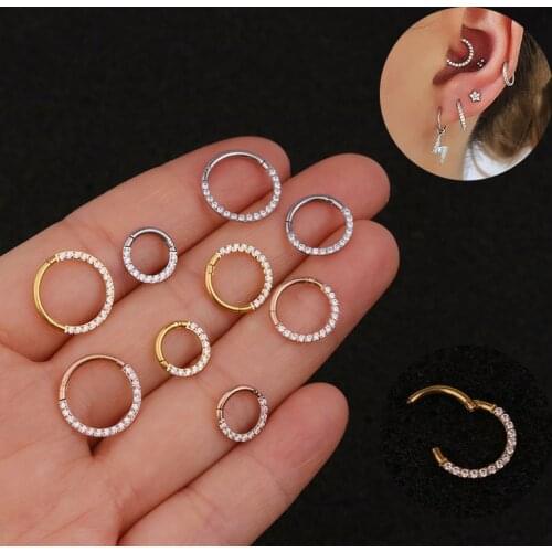 1PC 16g Stainless Steel Hinged Segment Clicker Ring Cz Hoop Nose Septum Jewelry Daith Piercing Earring