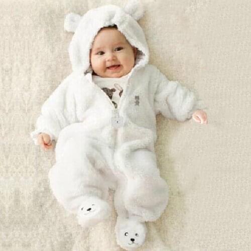 Newborn Bear Hoodie Jumpsuit Baby Girls Boys Cartoon Fluffys Hooded Romper Autumn Winter Jumpsuit Outfits Одежда Для Мальчиков