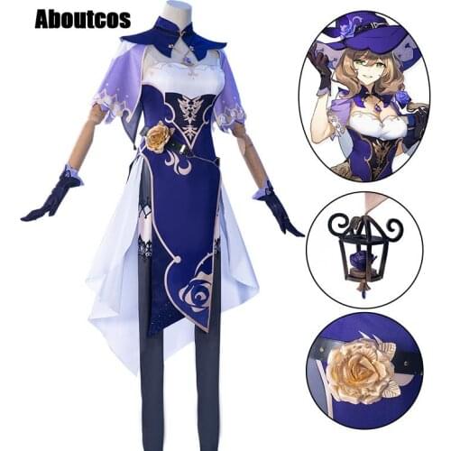 Game Genshin Impact Lisa Witch of Purple Rose Cosplay Costume The Librarian Sexy Dress