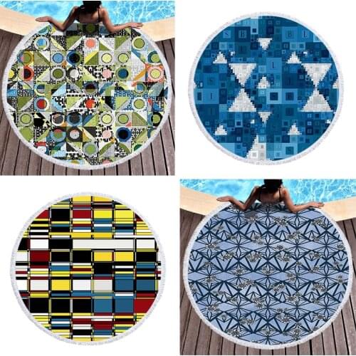 Geometric striped lattice Round beach towel Beach cover up Microfiber towel strandlaken spa Large beach towel miraculous Towel