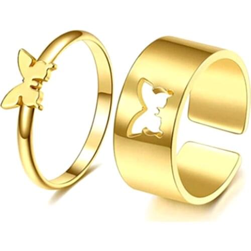 A SET-Butterfly Heart Open Adjustable Rings Fashion Friendship Couple Lover Stainless Steel Jewelry Drop Shipping