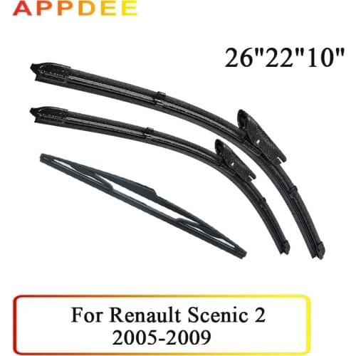 APPDEE Wiper Front & Rear Wiper Blades Set For Renault Scenic 2 / Grand 2005-2009 Windshield Windscreen Front 26"22"10"