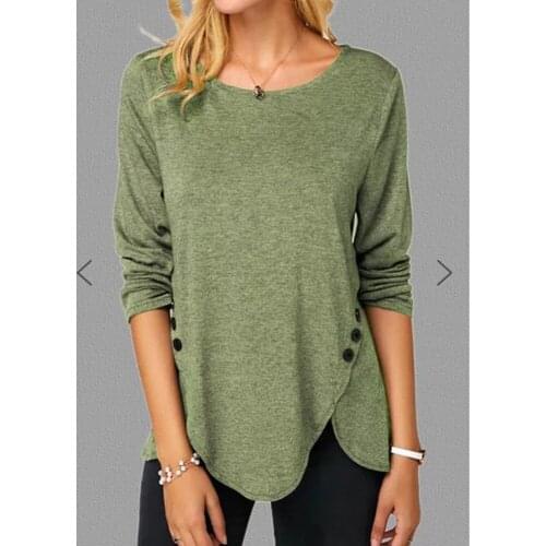 Irregular Casual Cotton Blouse Shirt Women Long Sleeve Button O-Neck Plus Size S-5XL Female Solid Color Clothing Top Shirts