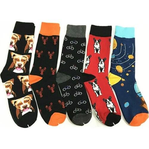 PEONFLY Harajuku Combed Cotton Mens Socks Funny Cartoon Cute Kawaii Dog Lobster Happy Socks Hip Hop Motion Calcetines Hombre
