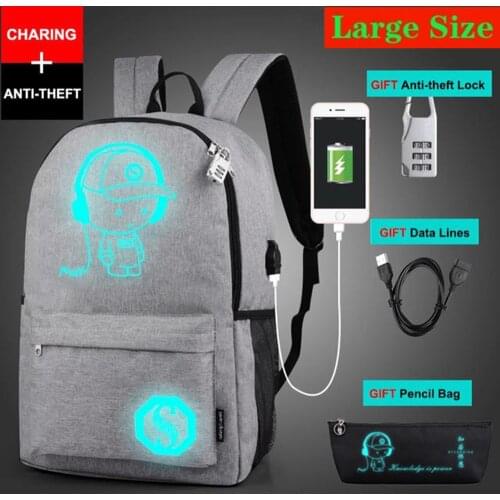 New Anti-thief Bag Luminous School Bags For Boys Student Backpack 15-17 inches mochila with USB Charging Port Lock Schoolbag